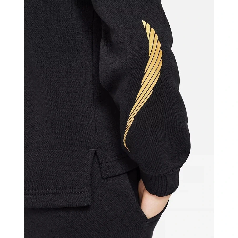 Big Girl Funnel Neck Sweatshirt by Nike Black Gold Size Large New With Tags